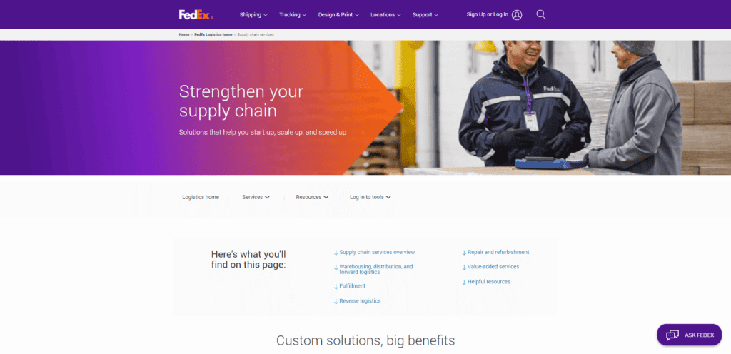 FedEx Supply Chain Fulfillment Service Website Screenshot